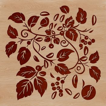 A stylized illustration of a coffee bean with ornate floral patterns.