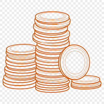 A set of stacked coins with varying denominations in different colors.
