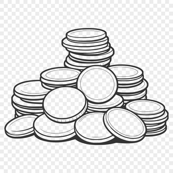 A collection of 2D coin icons in various designs and shapes, suitable for vector graphics.