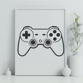 A stylized illustration of a video game console controller, created using SVG format.