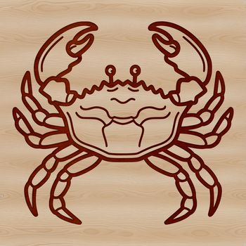 A simple line drawing illustration of a crab, suitable for vector design.