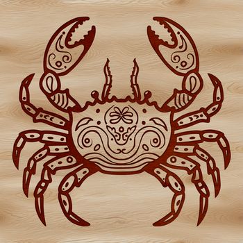 A vector illustration of a crab with intricate details.