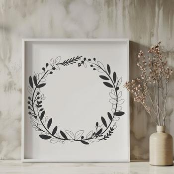A floral wreath design suitable for vector art and cutting machine stencils.