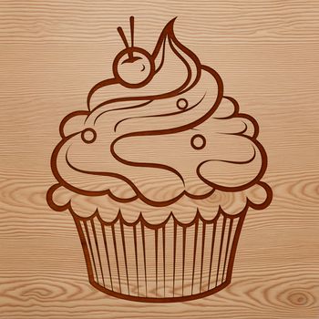 A single serving-sized cake with frosting and decorations, depicted as a vector graphic.