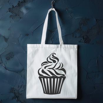 A digital vector illustration of a single cupcake on a flat surface.