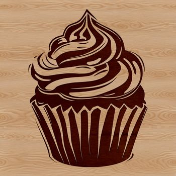 A digital design of a classic dessert featuring a cupcake with swirls of creamy topping and decorations on top.