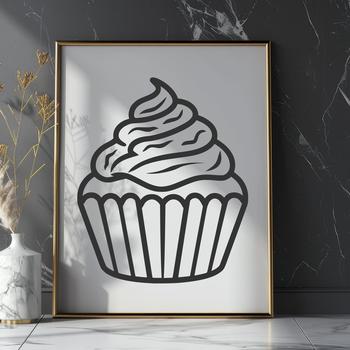 A stylized illustration of a cupcake, suitable for vector graphics projects.