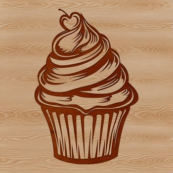 A colorful illustration of a single serving dessert cupcake with frosting on top.