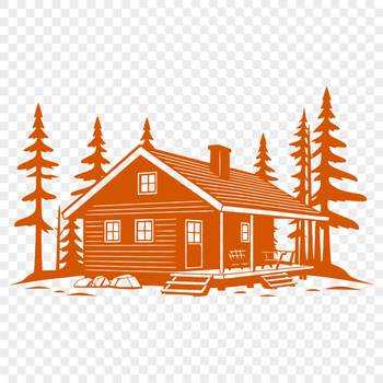 Vector illustration of a cozy cabin in a natural setting.