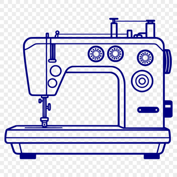 Vector illustration of a modern sewing machine with metal body and wooden details.