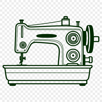 Illustration of a sewing machine with detailed mechanical components