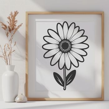 A detailed SVG design of a single white daisy with yellow center, suitable for graphic design and crafting projects.