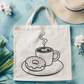 A vector graphic design featuring a single, ring-shaped dessert sitting atop a ceramic coffee cup.