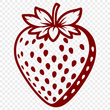 A vector graphic representation of a single strawberry fruit with a stem.