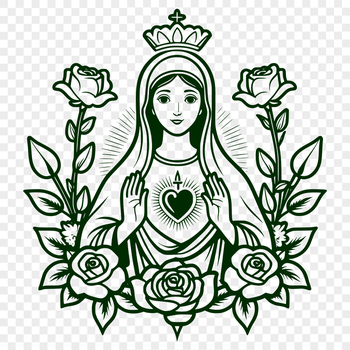 A detailed illustration of the Immaculate Heart in floral patterns.