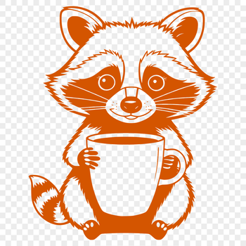 A raccoon character sitting next to a coffee cup, created as a vector graphic.