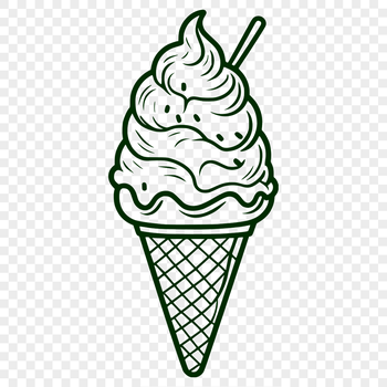 A stylized digital design of an ice cream serving with one scoop and a waffle cone.
