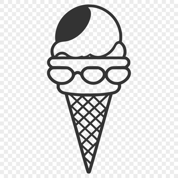 A digital illustration of a colorful ice cream cone with swirled flavors.