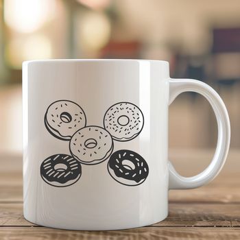 A stylized illustration of a classic ring-shaped donut with glaze.
