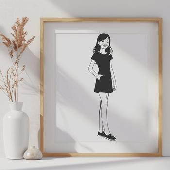 A young girl illustration created as an editable vector design suitable for various digital applications.