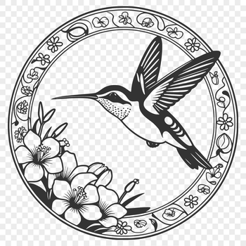 A detailed vector design of a hummingbird perched on a flower, suitable for various digital and crafting applications.