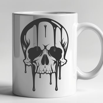 A gothic-inspired illustration of a dripping skull, suitable for Halloween-themed designs and craft projects.
