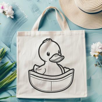 A simple illustration of a duck with distinctive feathers and webbed feet.