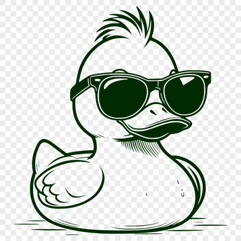 A cartoon duck wearing sunglasses on a green background.