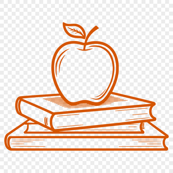 A digital illustration of a book with an apple on its cover, designed for educational purposes.