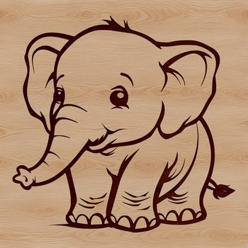 An illustration of a standing elephant with a neutral expression.