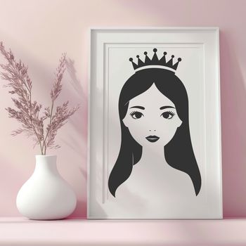 A young female princess character in a regal pose, suitable for vector art and digital designs.