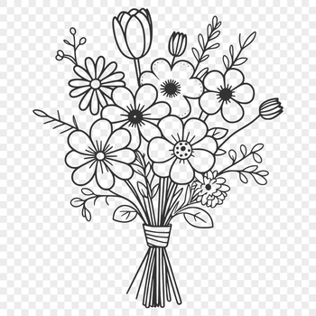 An illustration of a mixed floral arrangement with various blooms.