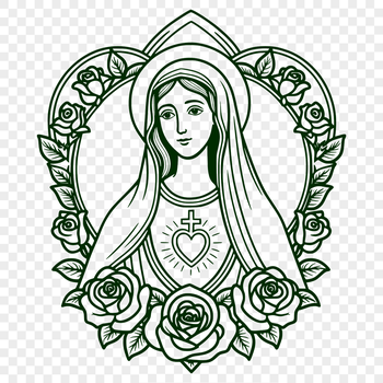 Religious icon featuring a floral design representing the Immaculate Heart.