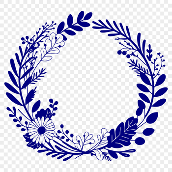 A circular floral wreath design composed of interconnected flowers and foliage elements.