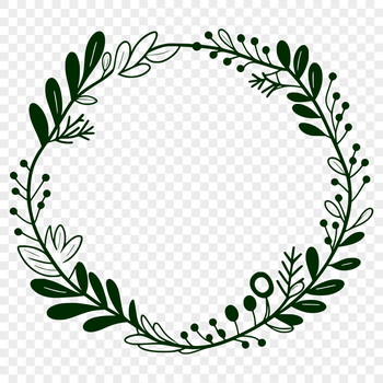 A floral wreath design made from interlocking flowers and leaves.