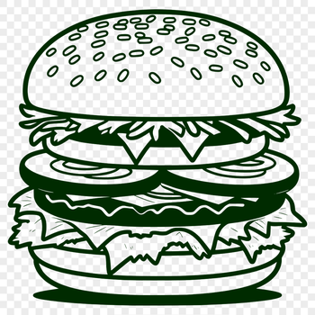 A simple vector illustration of a classic hamburger with a patty, bun, lettuce, cheese, and tomato.