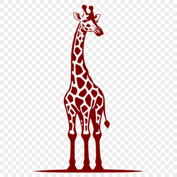 A close-up illustration of a giraffe's face with distinctive markings and long neck.