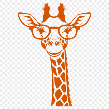 A tall, spotted giraffe wearing glasses, illustrated as a vector graphic.