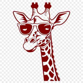 A colorful giraffe wearing trendy sunglasses on the savannah.