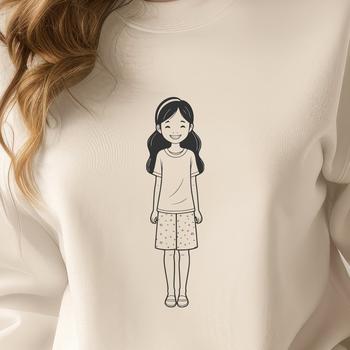 Colorful cartoon girl figure designed with scalable lines and shapes suitable for digital printing or cutting.