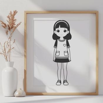 A high-resolution digital illustration of a young girl in a simple outfit, suitable for various design applications.