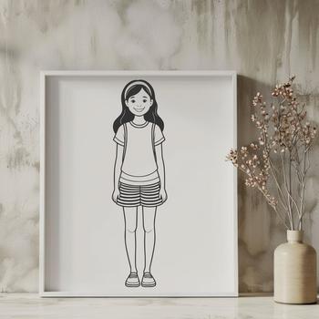 SVG clip art design featuring a young female character with various layers and editable elements.