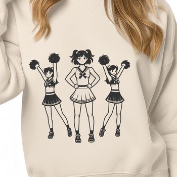 A young girl wearing a cheerleading uniform and pom-poms, suitable for sport-themed design or craft projects.