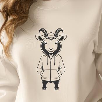 An illustration of a farm animal wearing a hoody.