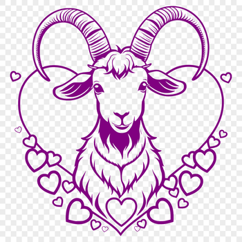 A vector graphic representation of a friendly farm animal goat with heart decorations, ideal for crafting and DIY projects.