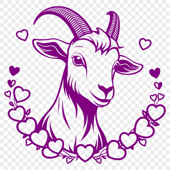 A cartoon goat illustration with love hearts surrounding its body, suitable for farm-themed designs.