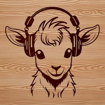 A goat silhouette with headphones on its head.