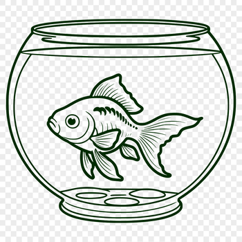 A stylized illustration of a goldfish in a fish bowl, suitable for digital design projects.