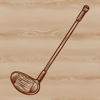 An illustration of a golf club with a ball on the tee.