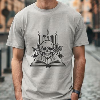 A decorative Gothic-style skull design featuring intricate details and ornate elements.